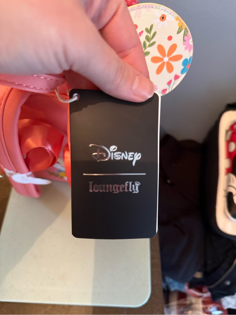 Loungefly Floral Minnie Ear Backpack - Pink Sequin Bow - Picture 8 of 9